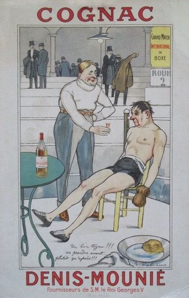 Carton publicitaire pour le Cognac Denis-Mounié,...