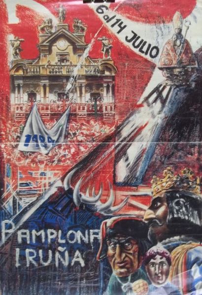 Affiche pour les Corridas de Pampelune et...