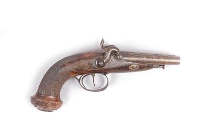 Pistolet à percussion - canon double à

décor...