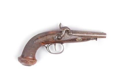 Pistolet à percussion - canon double à

décor...