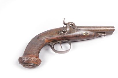 Pistolet à percussion - canon double à

décor...