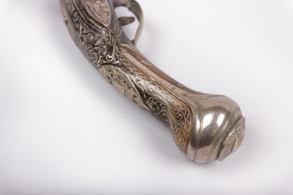 Pistolet à silex niellé fil argent - canon...