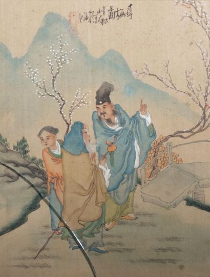 CHINE

Sages et jeune fille près d'un pont

Peinture...
