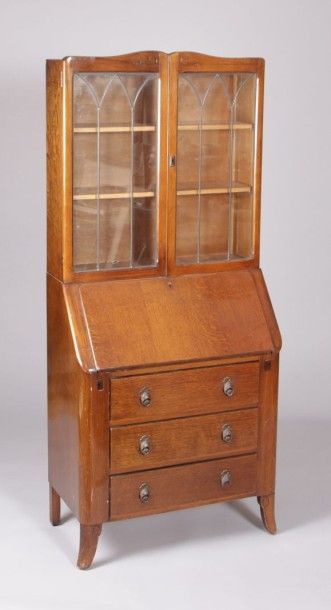 Bureau de pente en placage de chêne et bois...