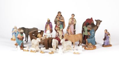 Partie de créche en plâtre, résine, porcelaine...