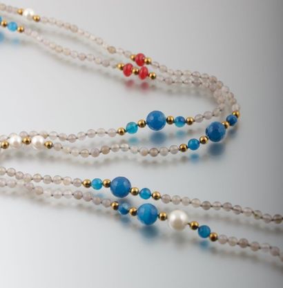 Sautoir coloré de perles d'agate de différentes...