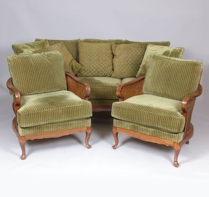 Mobilier de salon en bois naturel comprenantt...