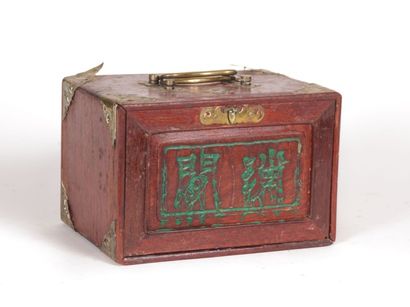 Coffret de jeu de Mahjong en bois teinté,...