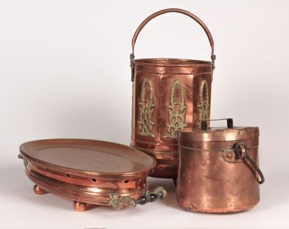 Lot en cuivre comprenant un chauffe-plat...