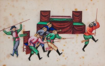 Suite de trois peintures polychromes sur...