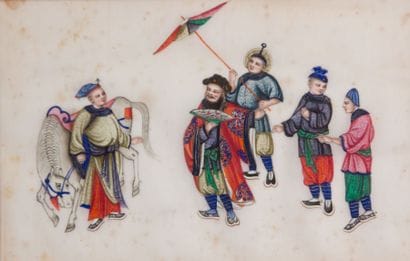 Suite de trois peintures polychromes sur...