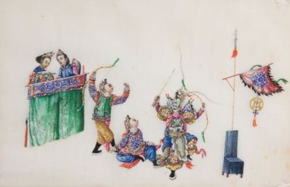 Suite de trois peintures polychromes sur...