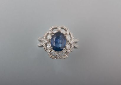 Bague en or blanc ornée d'un saphir ovale

calibrant...