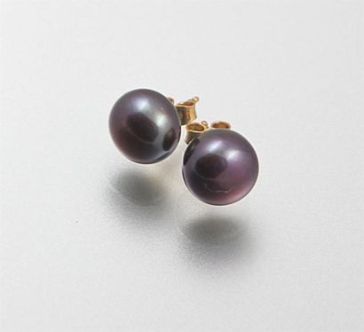 Paire de boutons d'oreille en or jaune ornés...