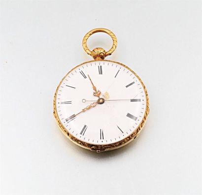Montre de gousset en or, le cadran éamaillé...