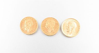 Lot de trois pièces or,une 20 lire Umberto...