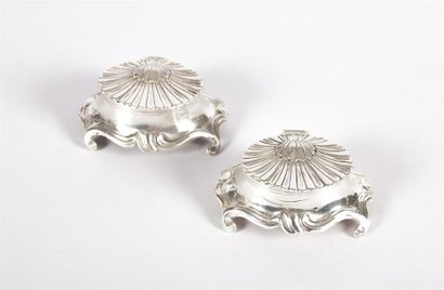 Paire de salières en argent de forme rectangulaire,...