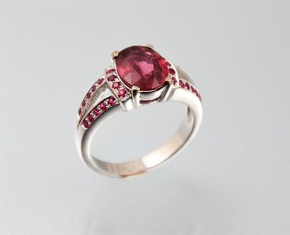Bague en or gris, le corps orné de deux V...