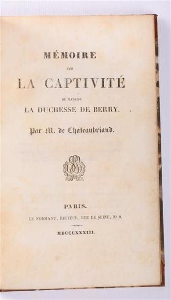 CHATEAUBRIAND - Mémoire sur la captivité...