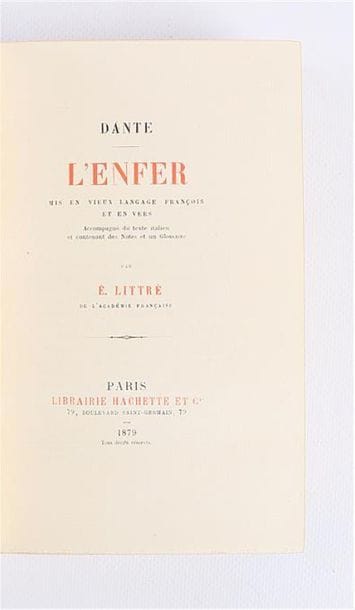 DANTE - L'Enfer - Paris, Librairie Hachette...