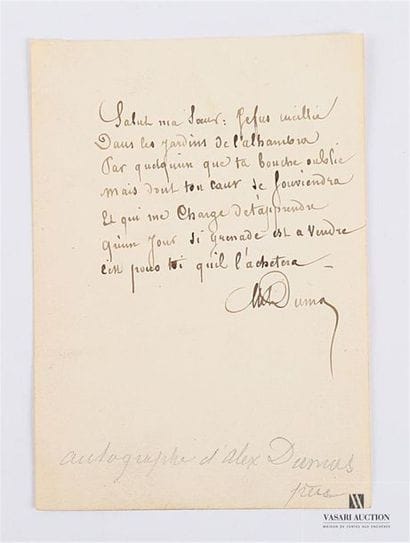 DUMAS Alexandre Père (1802-1870)
Autographe...