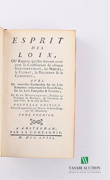 DE MONTESQUIEU - Esprit des lois - Amsterdam,...