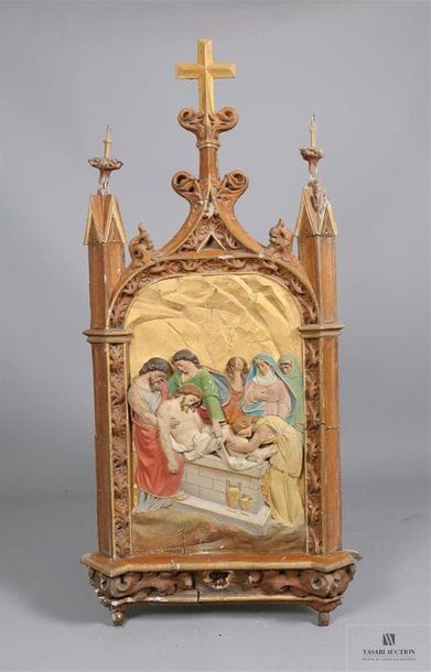 Tableau en bois et stuc mouluré, sculpté...