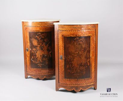 Paire d'encoignures en bois naturel et bois...
