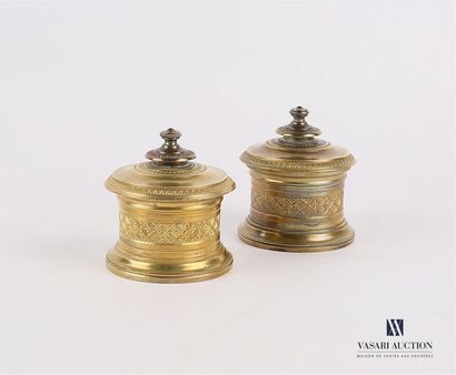 Paire d'encriers en bronze doré et bronze...