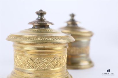 Paire d'encriers en bronze doré et bronze...