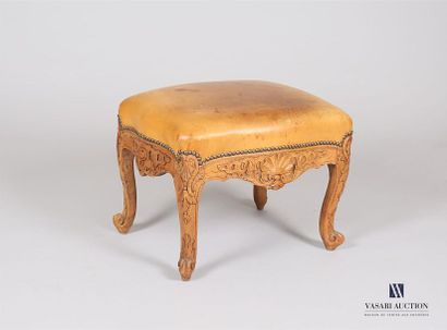 Tabouret à côtés galbés en bois naturel mouluré...