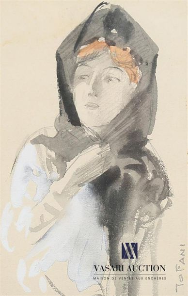 TOFANI Osvaldo (1849-1915)
Femme au foulard
Encre,...