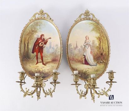 Paire d'appliques à trois bras de lumière...