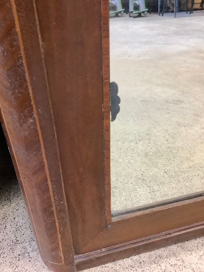 Large overmantel, beveled mirror, wood surround...