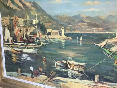 Oil on canvas, port of Monaco in the 30s,...