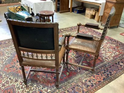 Set of two large Henri II style armchairs...