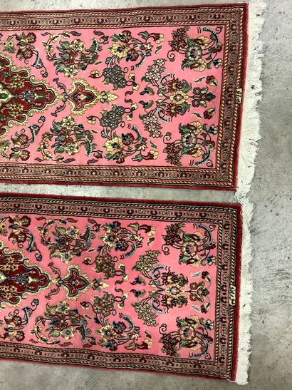 2 Oriental-style wool carpet, pink background,...