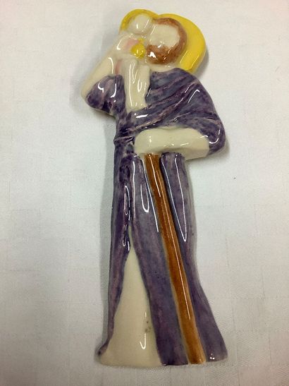 Lot de 3 céramiques religieuses: Saint Christophe,...