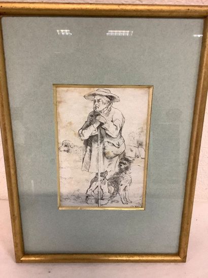 Pencil drawing of a shepherd and his dog....