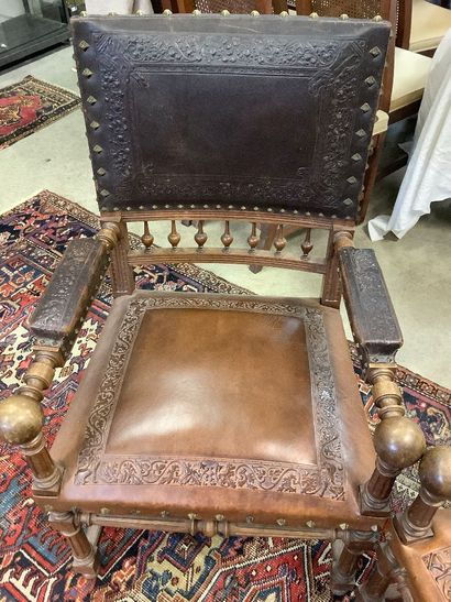 Set of two large Henri II style armchairs...