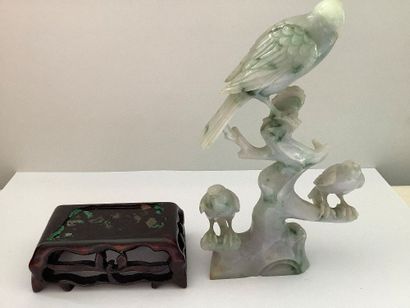 Ensemble de trois oiseaux perchés en pierre...