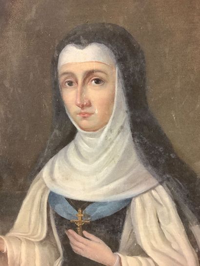 Oil on canvas of a portrait of a sister with...