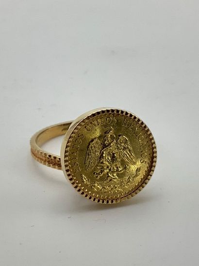 Pièce de 2 pesos Mexique montée en chevalière,...