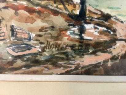 Watercolor depicting the exit from Honfleur...