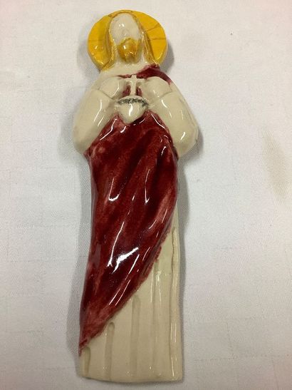 Lot de 3 céramiques religieuses: Saint Christophe,...