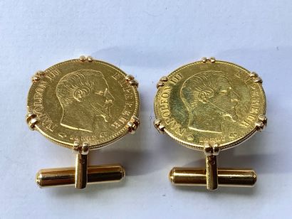 Deux 20 francs Napoléon tête nu montés en...