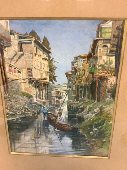 Enhanced watercolor depicting a view of SMYRNE...