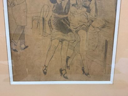 Drawing of a 1930s winter burlesque scene...