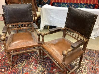 Set of two large Henri II style armchairs...