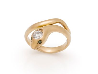 Bague en or 750 millièmes, stylisant un serpent,...